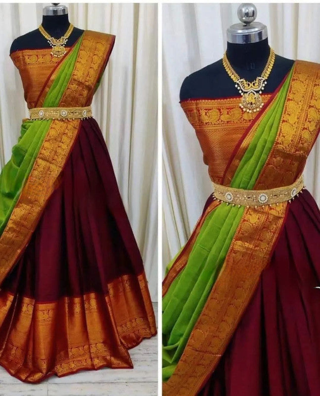Kanjivaram Silk Zari border Half Saree with blouse & Banarasi Dupatta!!