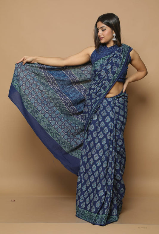 BEAUTIFUL HAND BLOCK  PRINTED COTTON SAREE