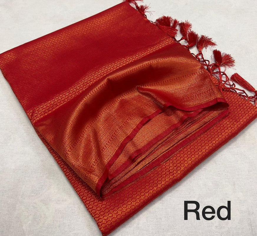 Red Coloured Soft Silk Jacquard work with Beautiful Rich Pallu Women Party/Daily wear Designer Kubera Pattu Saree with Blouse!!