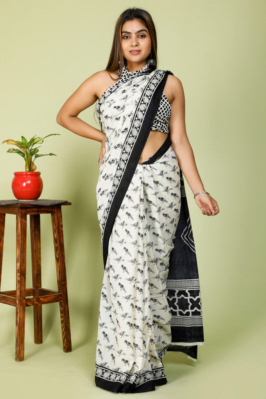 BEAUTIFUL HAND PRINTED MUL COTTON SAREE!!