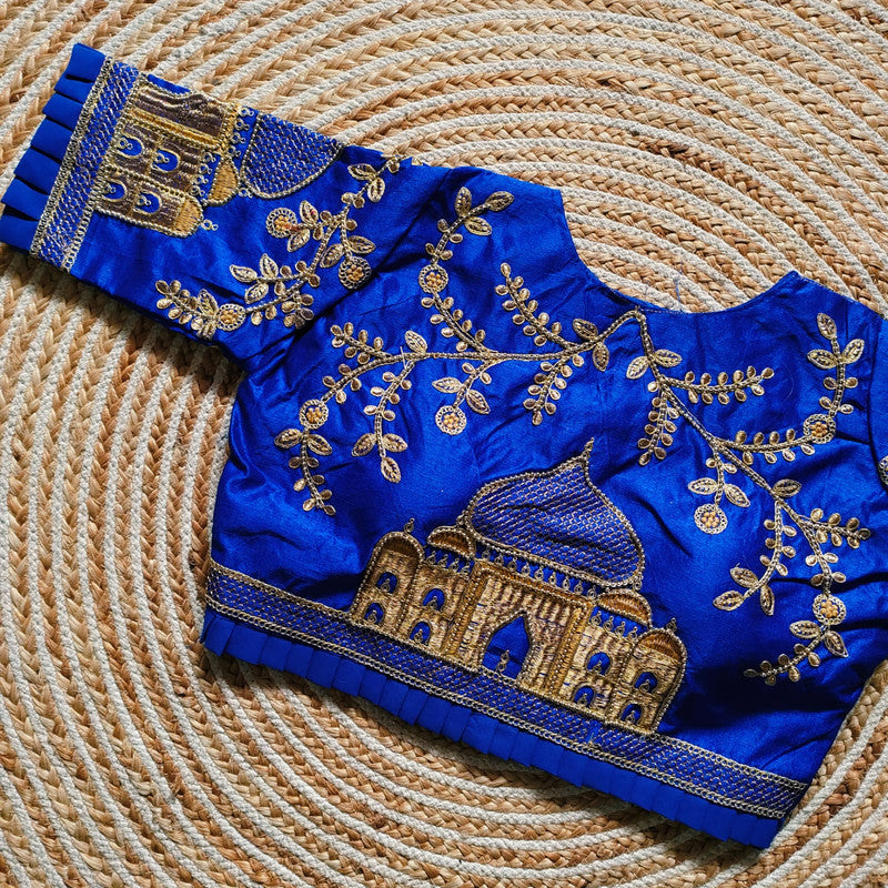 Dark Blue Coloured Fantum Silk thread Jari Khatli Hand work Woman Ready made Boutique Designer fancy Blouse!!