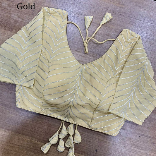 Gold Coloured Designer Georgette Gota patti Ready Made Blouse!!