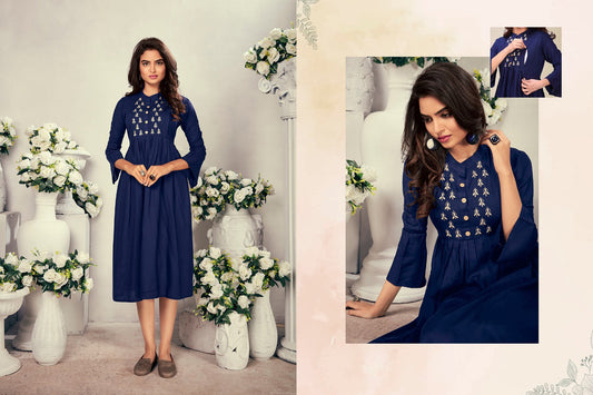 Navy Blue Coloured Heavy Rayon with Heavy Embroidery work Women Designer Feeding Kurti!!