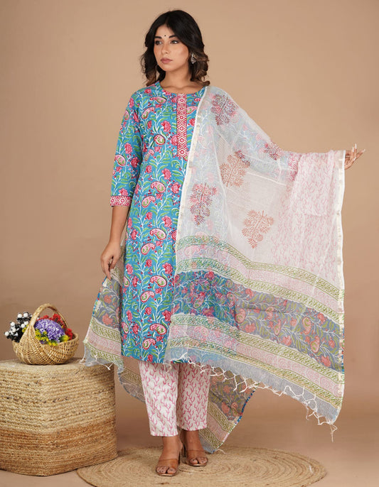 Exclusive Cotton Stitched Suit with Cotton Pant & Kota Dupatta!!