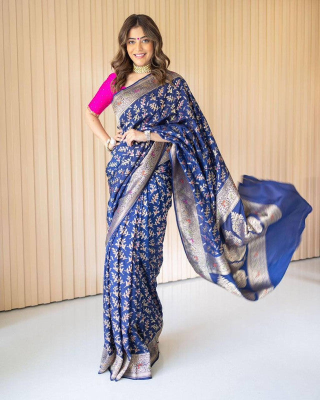 Blue Coloured Banarasi Soft Silk Saree with Beautiful Zari work!!