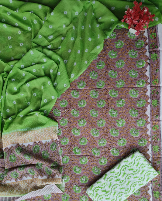 Purple & Green Coloured Pure Cotton Printed Women Party/Daily wear Dress Material Suit- Top with Bottom & Cotton Dupatta!!