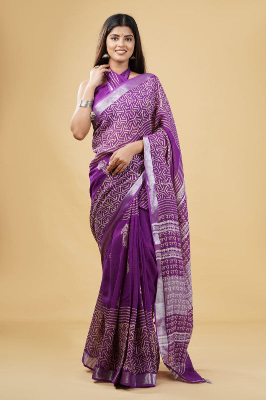 LINEN HAND BLOCK PRINT SAREE