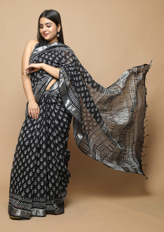 LINEN HAND BLOCK PRINT SAREE