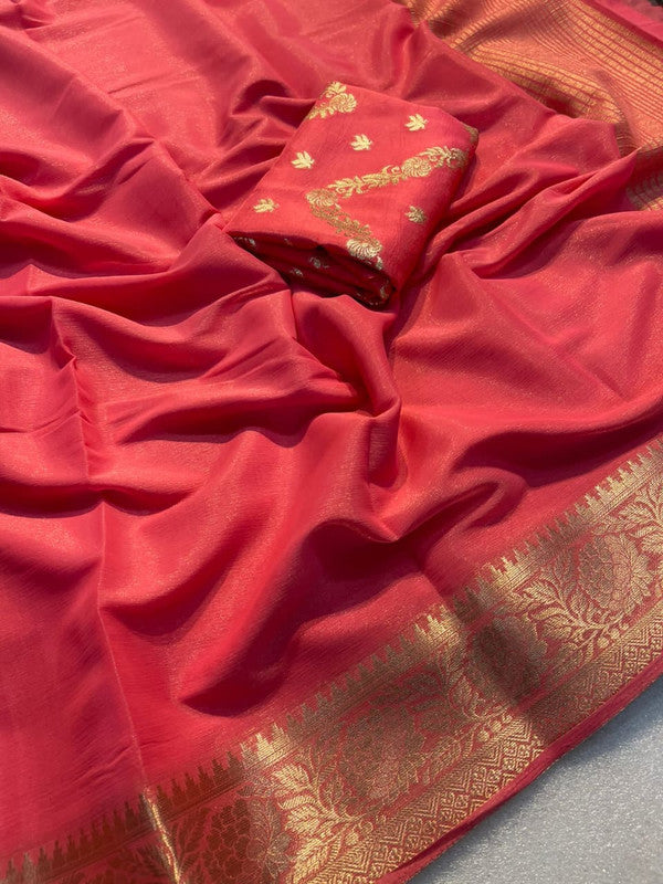 Pink Coloured Shimmer Viscose Chiffon with Wevaing Border Women Festival/Party wear Designer Chiffon Saree with Banarasi Silk Blouse!!