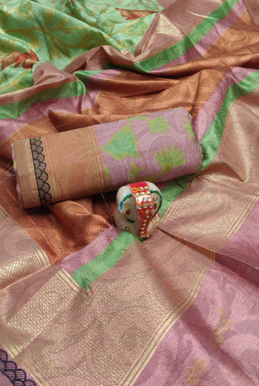 Exclusive and heavy bhagalpuri  jecod silk with foil & contrast border