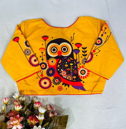 Yellow Coloured Pure Silk with Handmade work  Woman Ready made Designer Botique Style Blouse- Free Size Up to 42 Inch!!