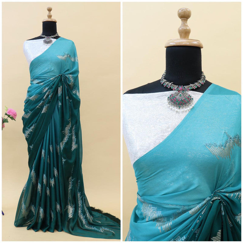 Green Coloured Padding Silk with Glitter Two Tone Sequence Embroidery work Women Festival/Party wear Designer Silk Saree with Blouse!!