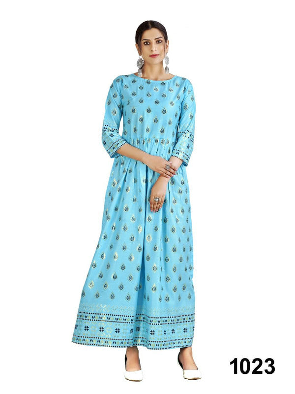RAYON WITH PIGMENT FOIL PRINT GOWN KURTI!!