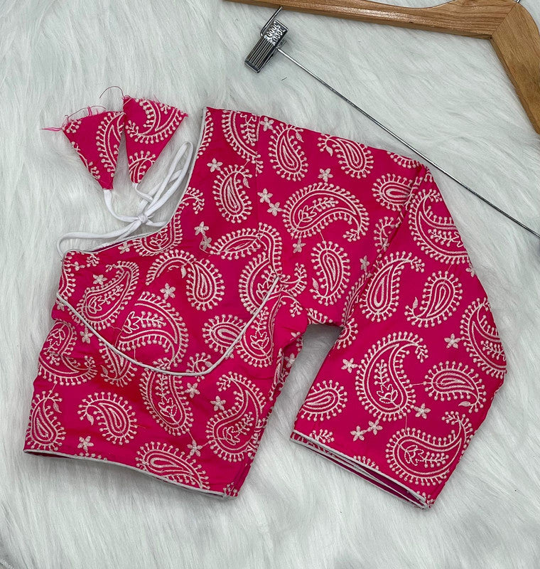 Pink Coloured Heavy Taffeta sarin Heavy Lakhnavi Embroidery work Woman Ready made Beautiful Designer Blouse!!