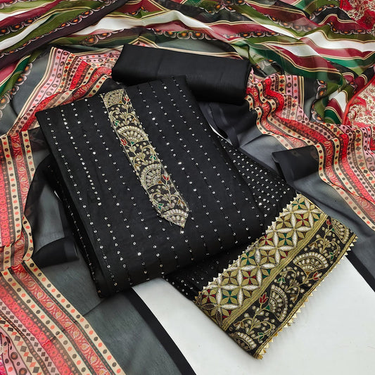Black PC Cotton Sequence Work Designer Dress Material & Digital Print Dupatta Suit for women!!