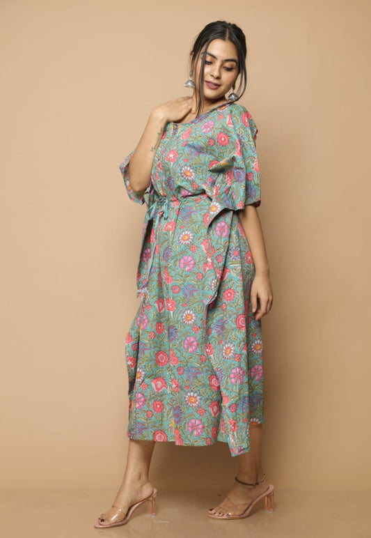 COTTON KAFTAN ALL OVER PRINT MAXI NIGHT DRESS|FREE SIZE|