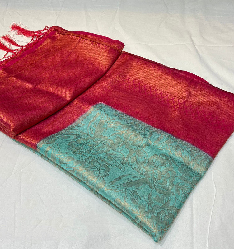 Light Pirozi with Rani Coloured Kubera Pattu with Jacquard work Women Designer Party wear Soft Silk Saree with Blouse!!