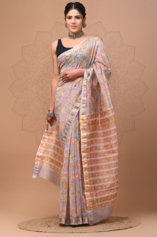 Pink & Multi Coloured Hand Block Printed Women Designer Party wear Maheshwari Cotton Silk Saree with Runnin Blouse!!