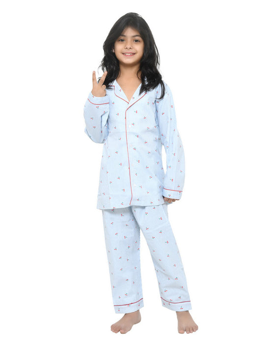 Kids Full Sleeves 100% Cotton Cherry Print Comfort wear - Green!!