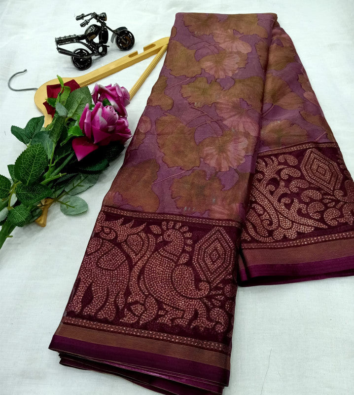 Beautiful weaving  Border Chiffon Saree With blouse!!