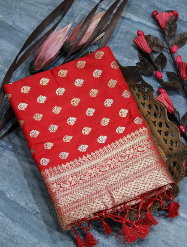 Red Coloured Soft Banarasi Katan Silk with Pure Zari Weaves fancy tassels Women Designer Party wear Saree with Blouse!!