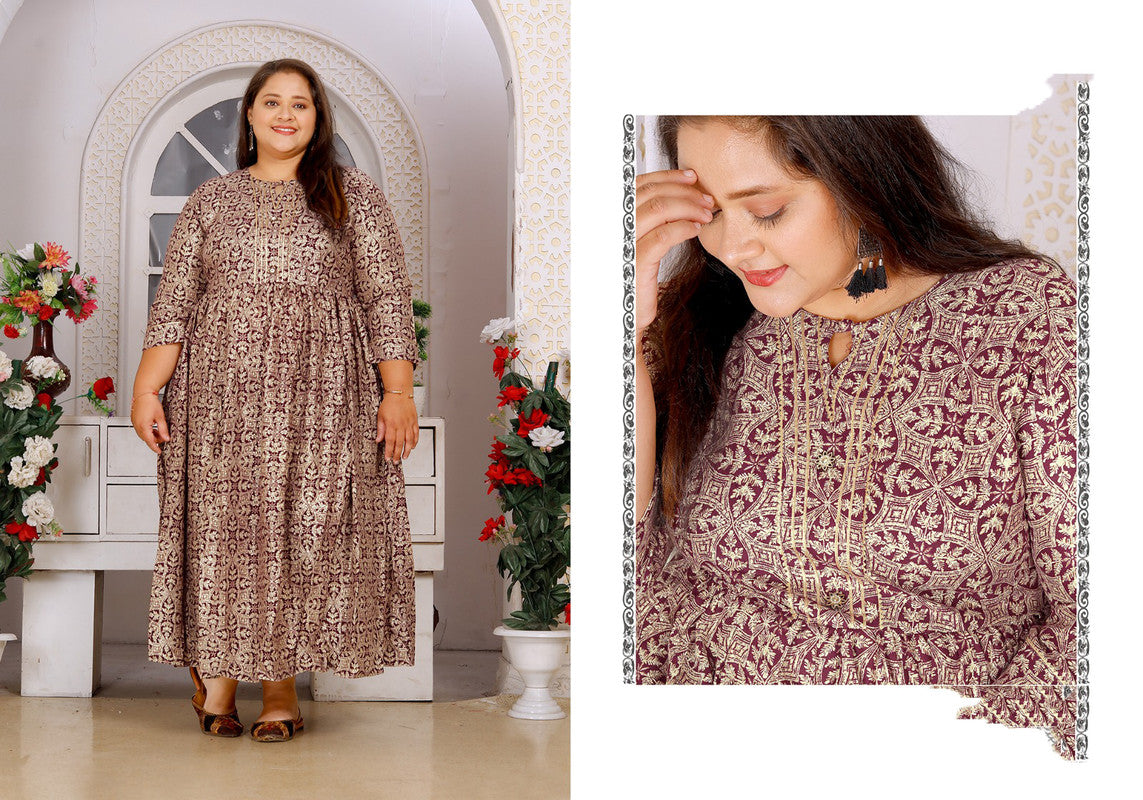 Maroon Coloured Premium Rayon Printed 3/4 Sleeves Round Neck Women Designer Party/Daily wear Long Gown Kurti!!