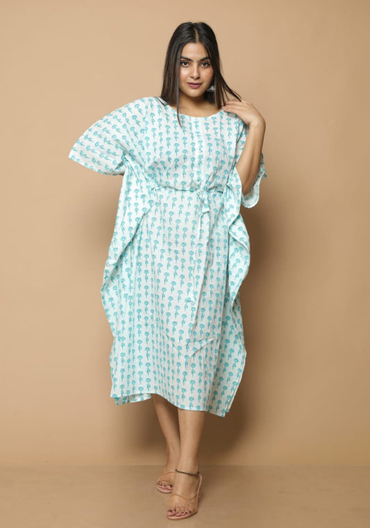 COTTON KAFTAN ALL OVER PRINT MAXI NIGHT DRESS|FREE SIZE|