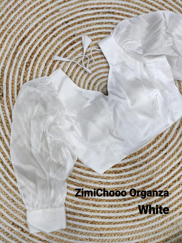 White Coloured Premium Pure Soft ZimiChooo Organza Woman Ready made Designer Croptop cum Blouse- Free Size Up to 40 Inch!!