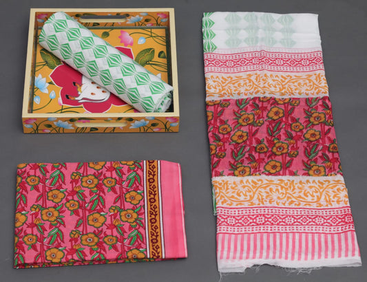 Exclusive Hand Printed Cotton Suits With Cotton Salwar & Mul Cotton Dupatta!!