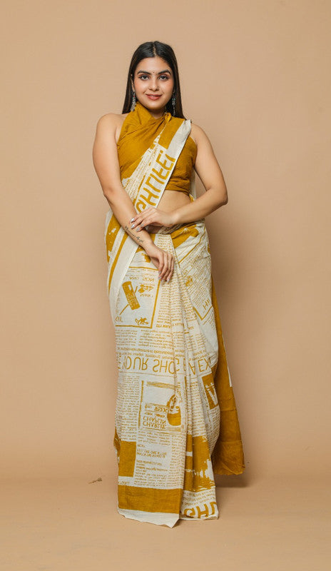 NEW HAND PRINTED MUL COTTON SAREE