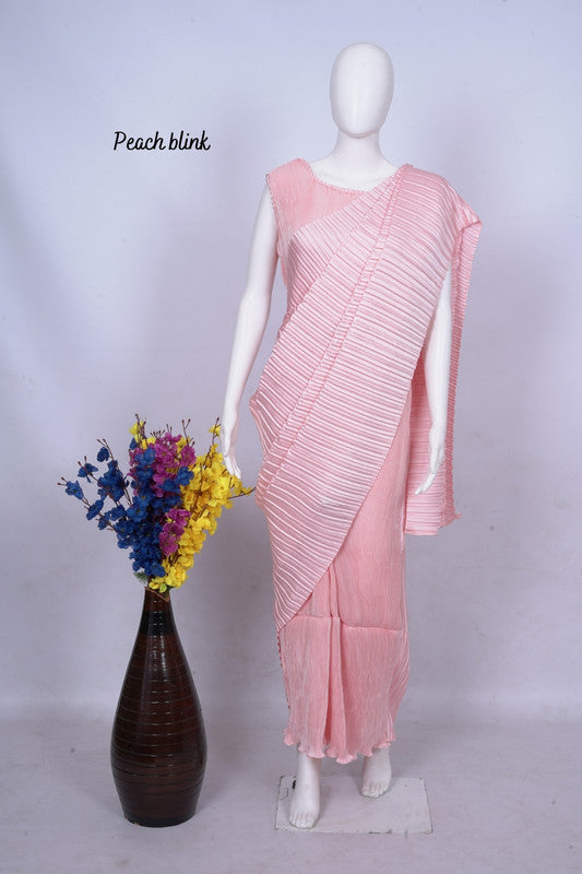 Peach Coloured Exclusive Soft Light Weight Crush Silk Saree with Blouse!!