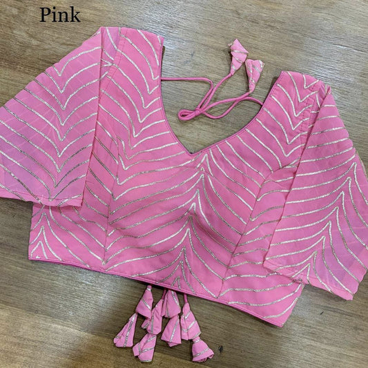 Pink Coloured Designer Georgette Gota patti Ready Made Blouse!!