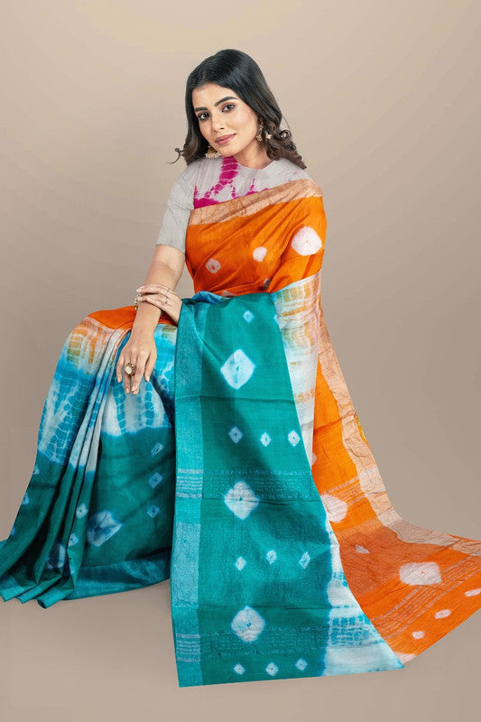 Green & Multi Coloured Linen Cotton Beautiful Hand Block printed Women Daily/Party wear Saree with Blouse!!