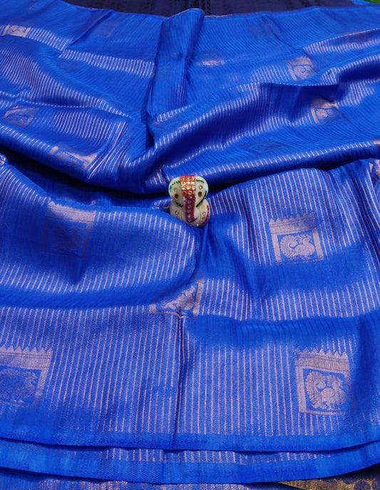 FABULOUS  SOFT SILK FABRIC WITH COPPER JARI AND CONTRAST BORDER &  RICH GRAND PALLU,