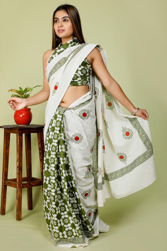 BEAUTIFUL HAND PRINTED MUL COTTON SAREE!!