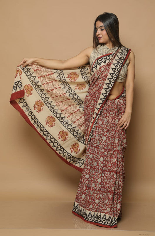 BEAUTIFUL HAND BLOCK  PRINTED COTTON SAREE