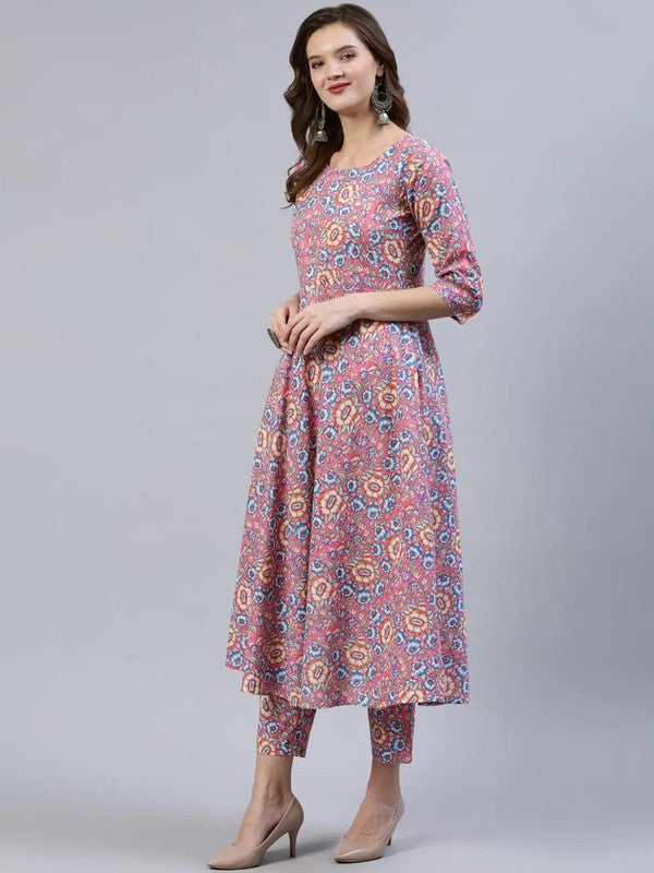 Pink & Multi Coloured Premium Rayon Cotton Digital Printed Women Designer Party wear Anarkali Kurti with Pant & Dupatta!!