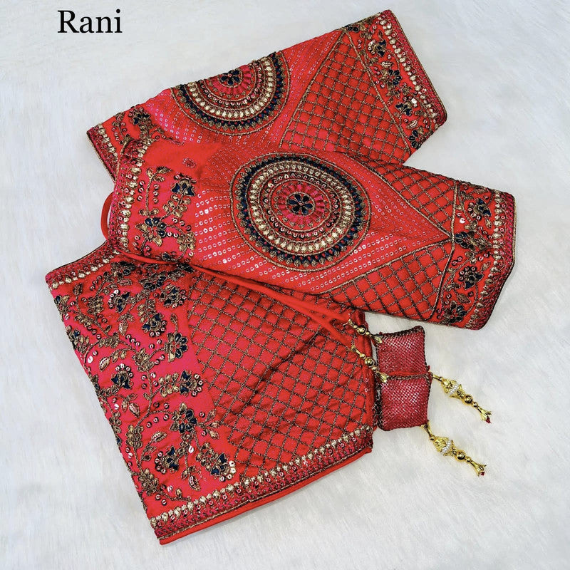 Rani Coloured Copper Jari Heavy Embroidery Milan Silk Wedding Bridal designer Ready made Blouse!!