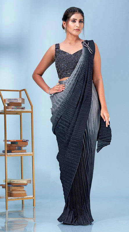 Pure Crush Chinon Fully Stitched  saree and Stiched  handwork Blouse!!