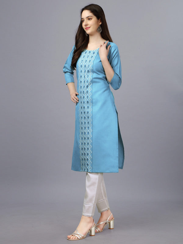 Blue Coloured Pure Cotton with Embroidery work Women Designer Daily wear Kurti!!