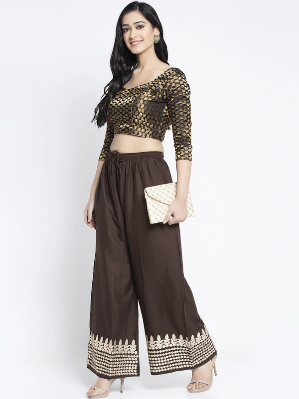 Brown Rayon Straight Solid Palazzo Free Size( 28 to 40 Inch)!!