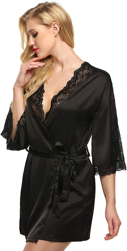 Black Coloured Premium Soft Comfy Net & Silky touch Women Luxurious Night in or a Gown with Lace Babydoll Honeymoon Dress!!