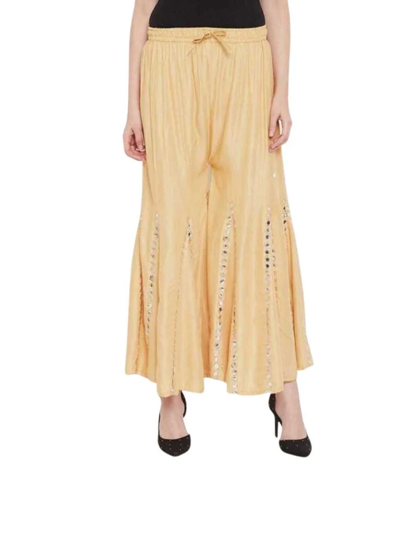 Beige coloured Rayon Single Line Mirror work Sharara Free Size( 28 to 42 Inch)!!