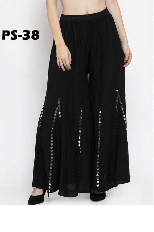 Black coloured Rayon Single Line Mirror work Sharara Free Size( 28 to 42 Inch)!!