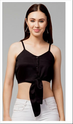 Black Color Imported Fabric Crop Top Free Size Up to 38inch