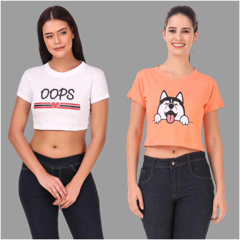 White Oops & Peach Dog Print Combo(2 Tops) Crop Tops!!