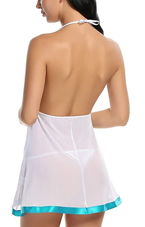 White & Sky Blue Coloured Premium Soft Comfy Net & Silky touch Women Luxurious Night in or a Babydoll Honeymoon Dress!!