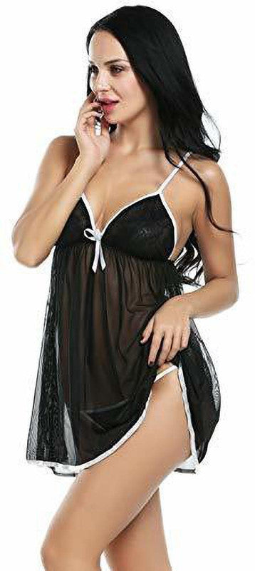 Black Coloured Premium Soft Comfy Net & Silky touch Women Luxurious Night in or a Contrast Frock Babydoll Honeymoon Dress!!