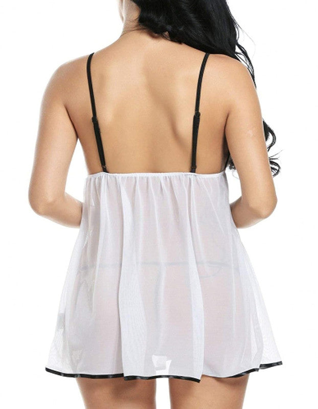 White Coloured Premium Soft Comfy Net & Silky touch Women Luxurious Night in or a Contrast Frock Babydoll Honeymoon Dress!!