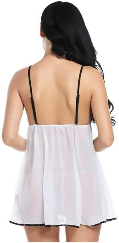 White Coloured Premium Soft Comfy Net & Silky touch Women Luxurious Night in or a Contrast Frock Babydoll Honeymoon Dress!!